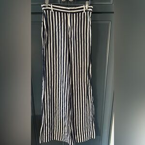 Zara Women's Blue and White Striped Wide Leg Pants